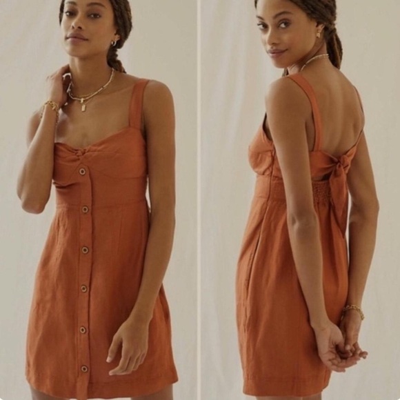 Maeve Rust Linen Blend Mini Dress Size Large - Picture 2 of 9
